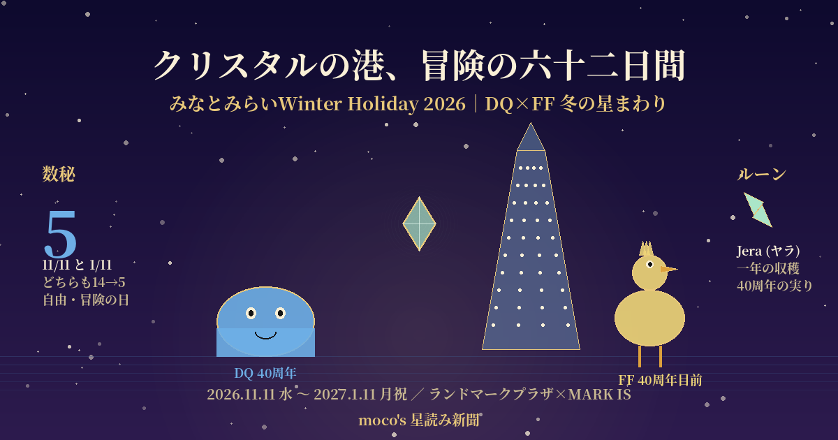 みなとみらいWinter Holiday 2026｜DQ×FFの冬を数秘5とルーンで読む