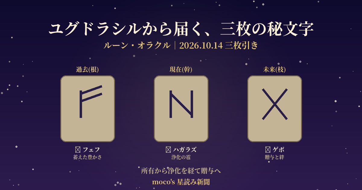 ルーン占いで読む2026年10月14日の三枚引き ルーン・オラクルと24の秘文字の無料鑑定案内
