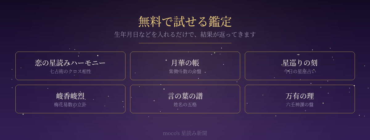 moco鑑定録で案内している無料鑑定ツールの一覧